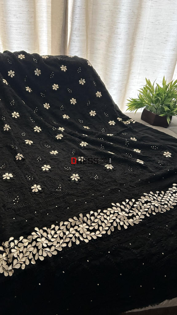 Black Chikankari & Fine Gota Patti Work Suit(Kurta Dupatta) Suits