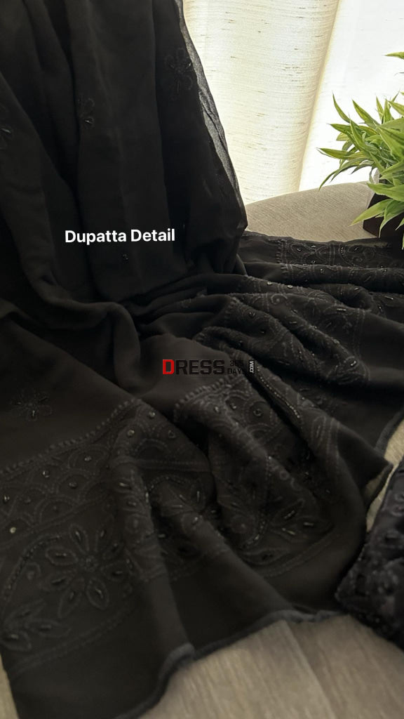 Black Cut Dana Work Chikankari Anarkali & Dupatta Set