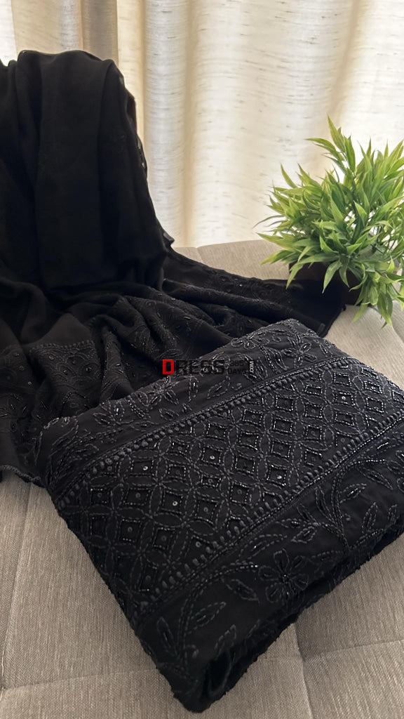 Black Cut Dana Work Chikankari Anarkali & Dupatta Set