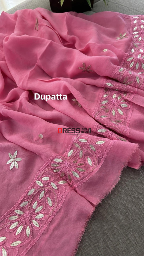 Bright Pink Pearl & Gota Patti Chikankari Suit Suits