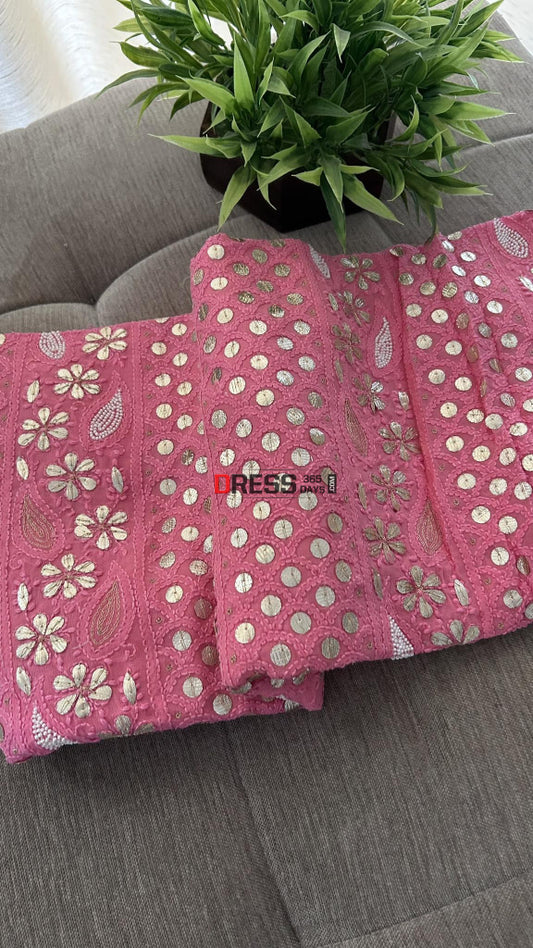 Bright Pink Pearl & Gota Patti Chikankari Suit Suits