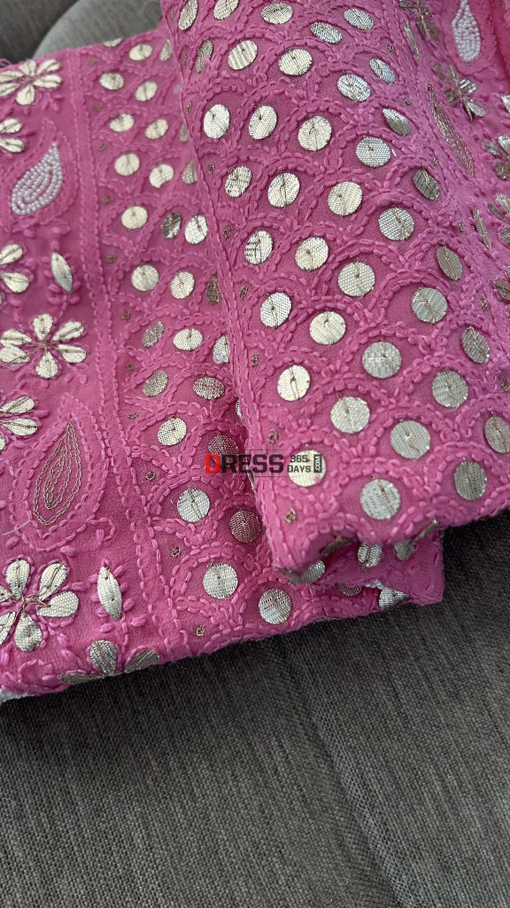 Bright Pink Pearl & Gota Patti Chikankari Suit Suits