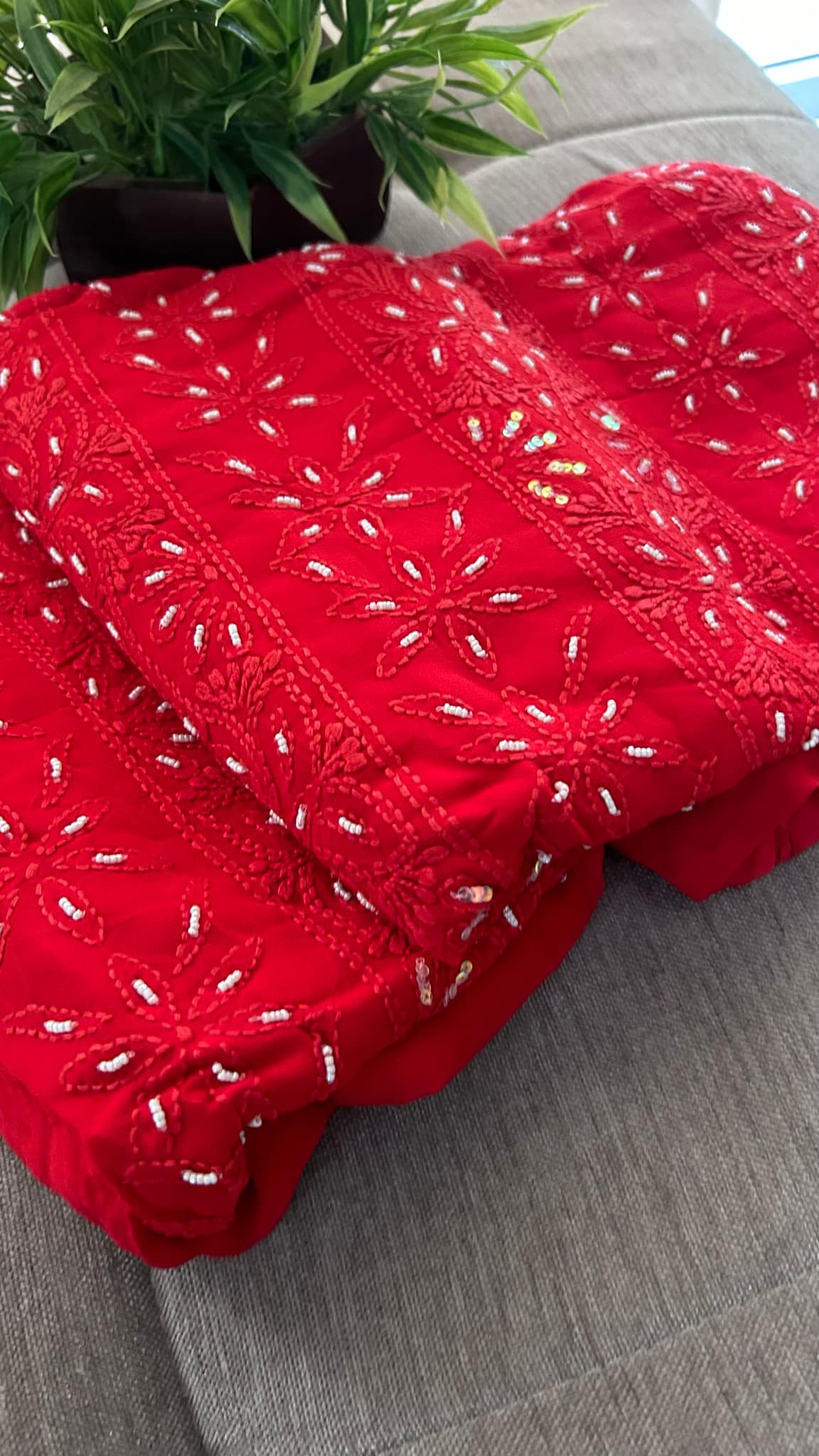 Red Pearl Chikankari Suit (Kurta & Dupatta)