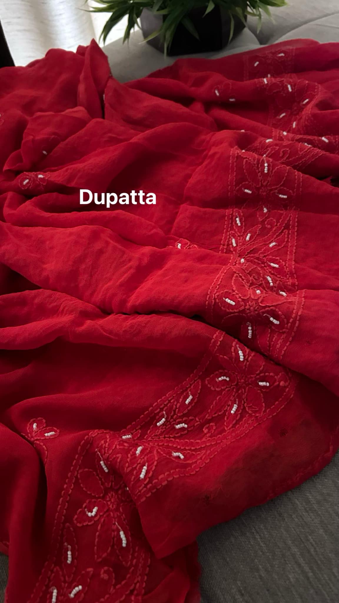 Red Pearl Chikankari Suit (Kurta & Dupatta)