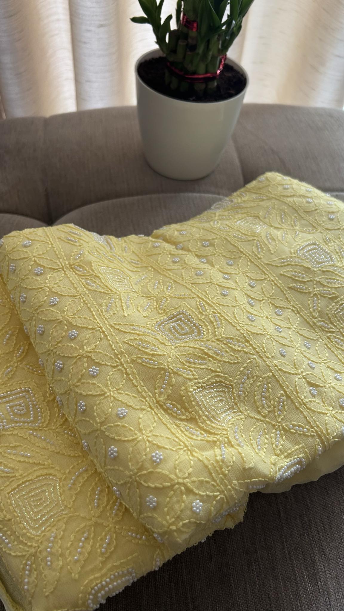 Yellow Pearl Chikankari Suit (Kurta & Dupatta)