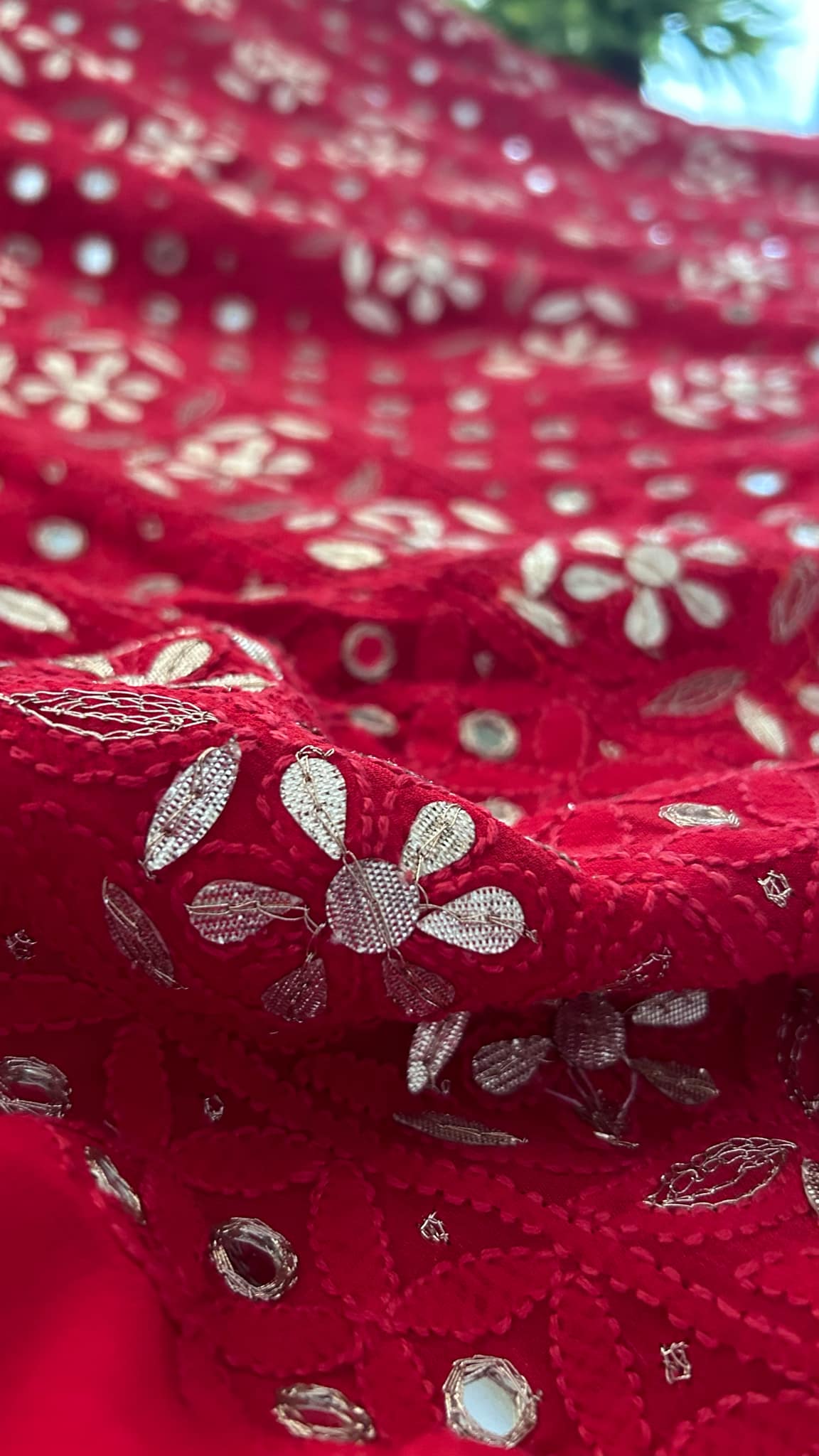 Red Mirror & Gota Patti Chikankari Suit (Kurta & Dupatta)