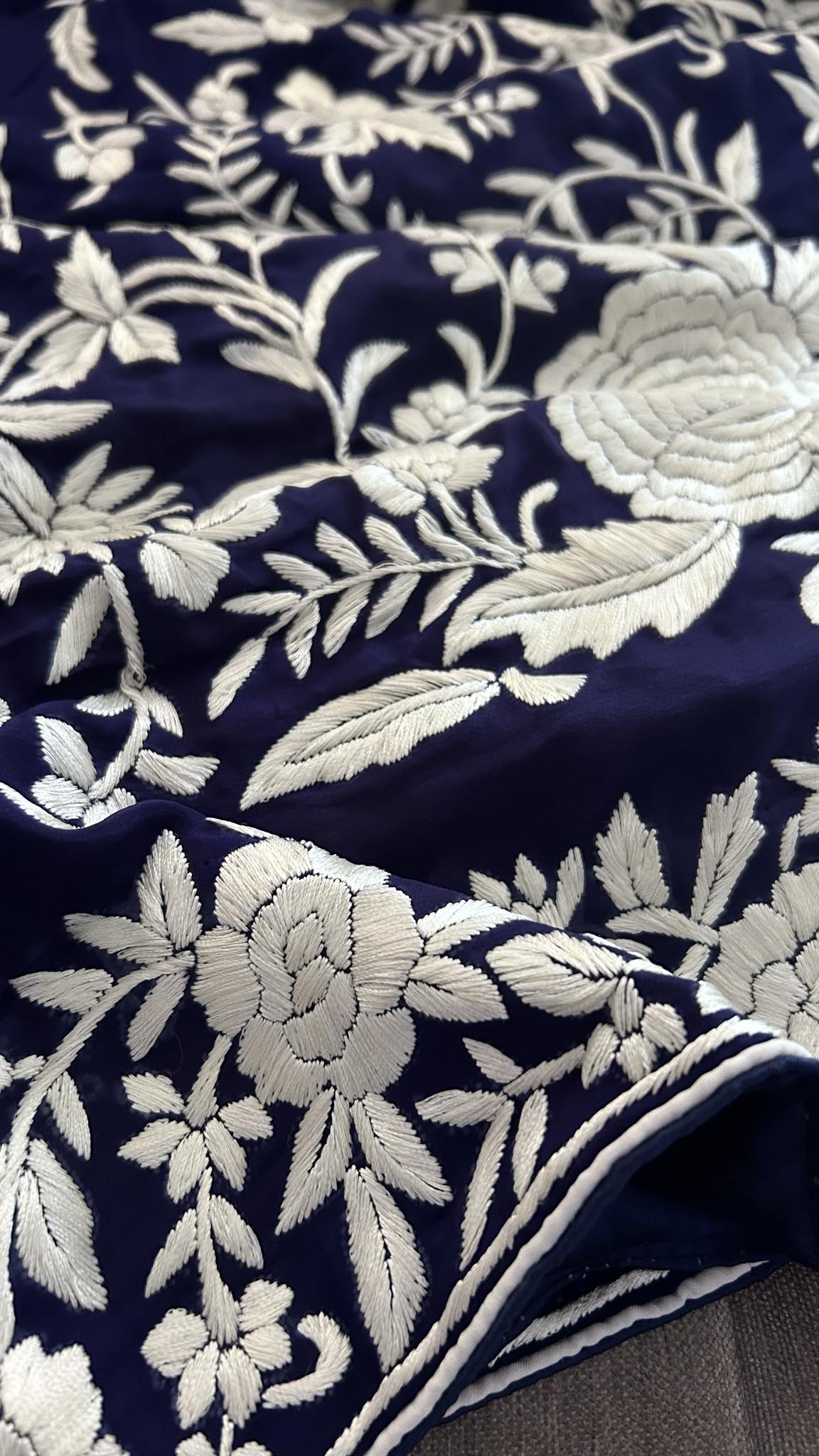 Designer Navy & Ivory Parsi Gara Saree