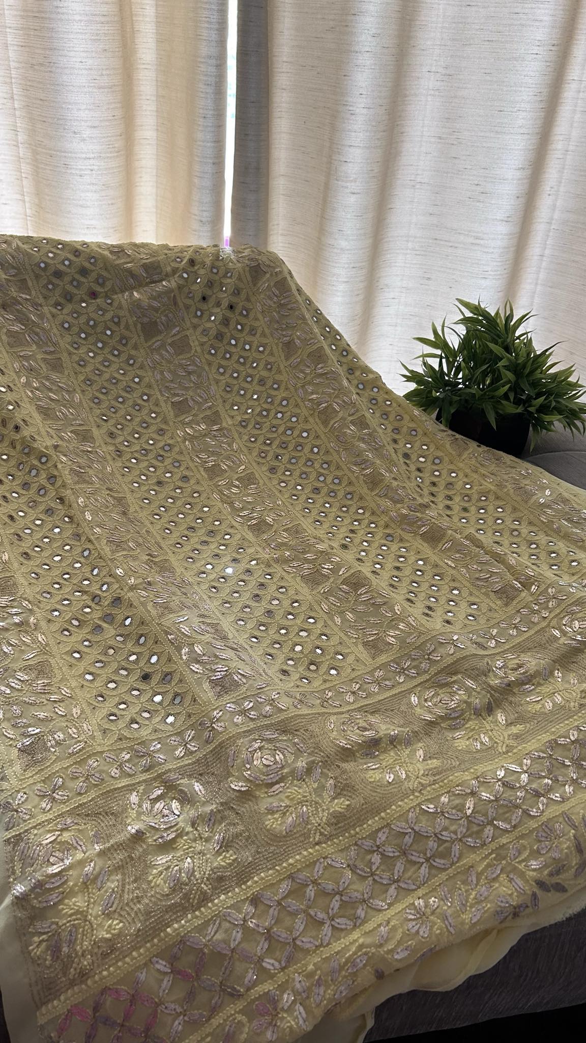 Yellow Mirror Gota Patti Lucknowi Chikankari Suit