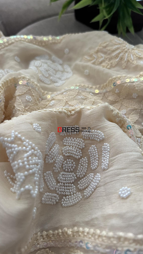 Cream Pearl Chikankari Anarkali (Anarkali & Dupatta)