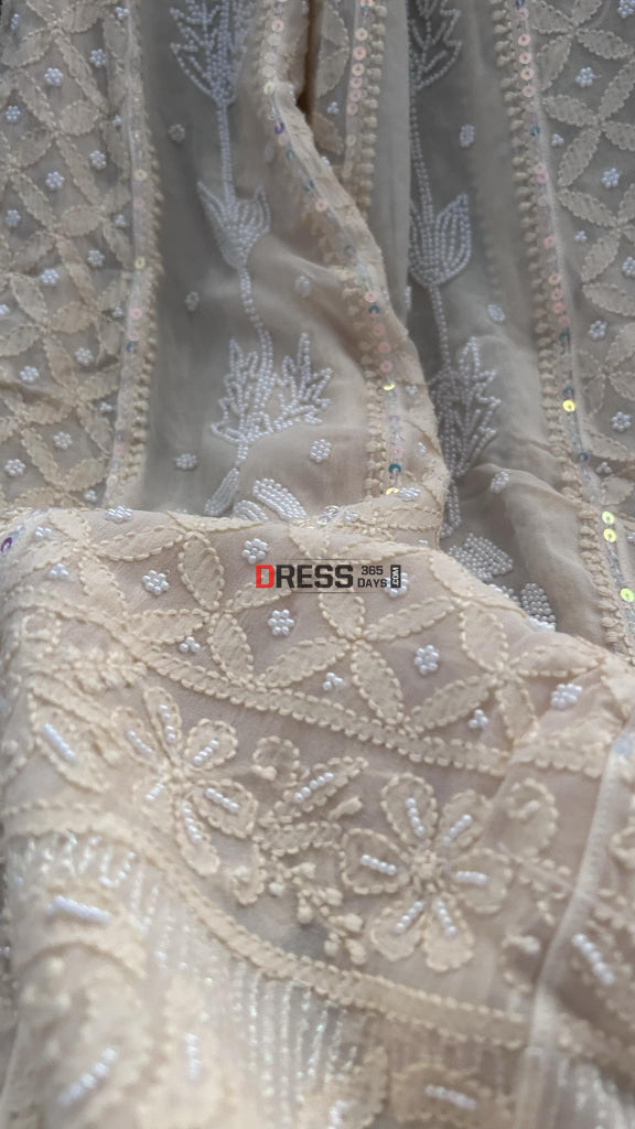 Cream Pearl Chikankari Anarkali (Anarkali & Dupatta)