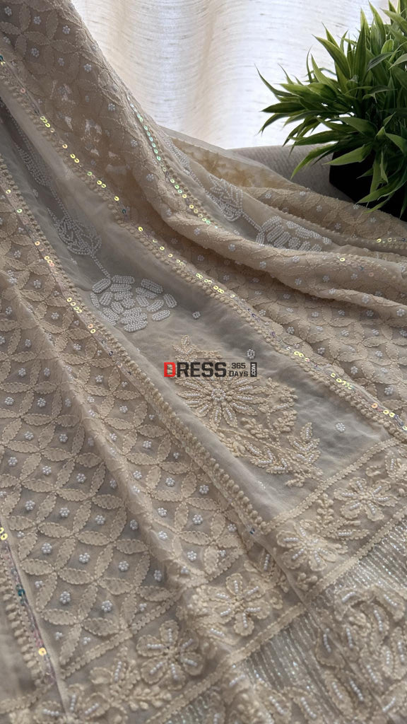 Cream Pearl Chikankari Anarkali (Anarkali & Dupatta)