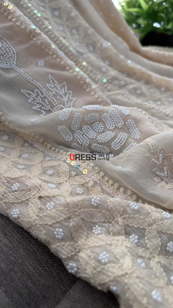 Cream Pearl Chikankari Anarkali (Anarkali & Dupatta)