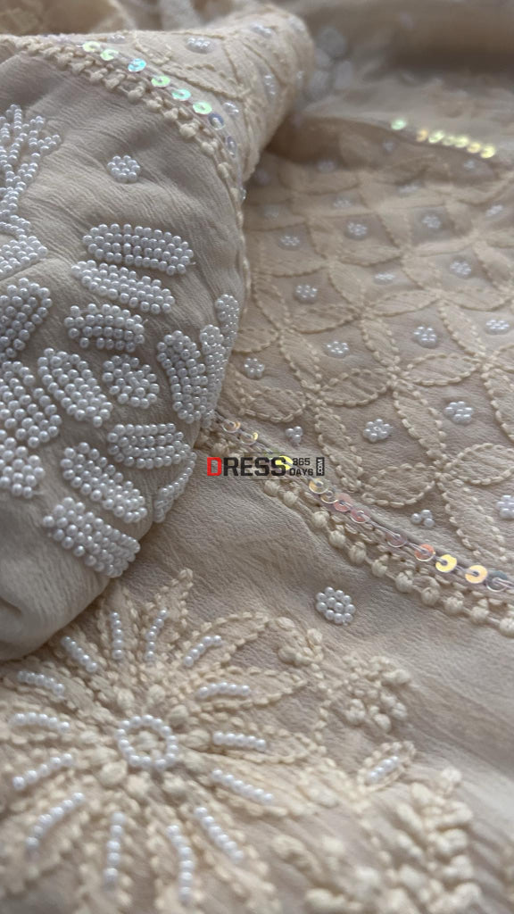 Cream Pearl Chikankari Anarkali (Anarkali & Dupatta)