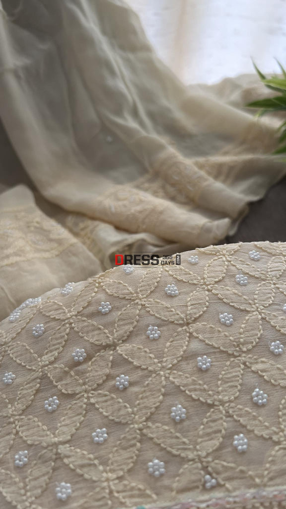 Cream Pearl Chikankari Anarkali (Anarkali & Dupatta)