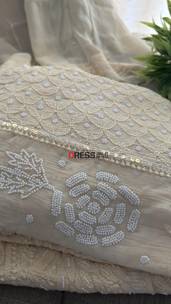 Cream Pearl Chikankari Anarkali (Anarkali & Dupatta)