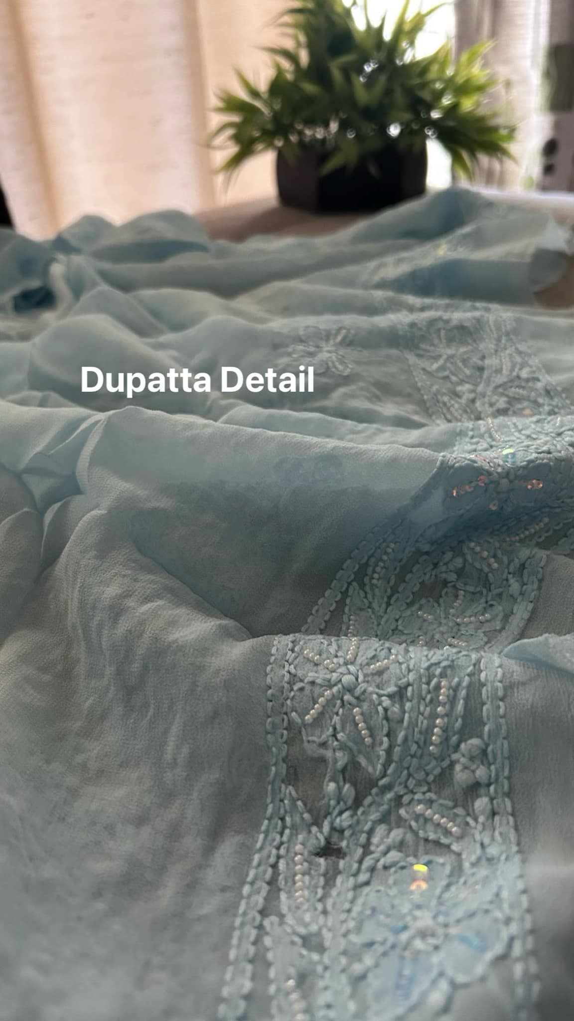 Powder Blue Pearl Lucknowi Chikankari Suit (Kurta & Dupatta)