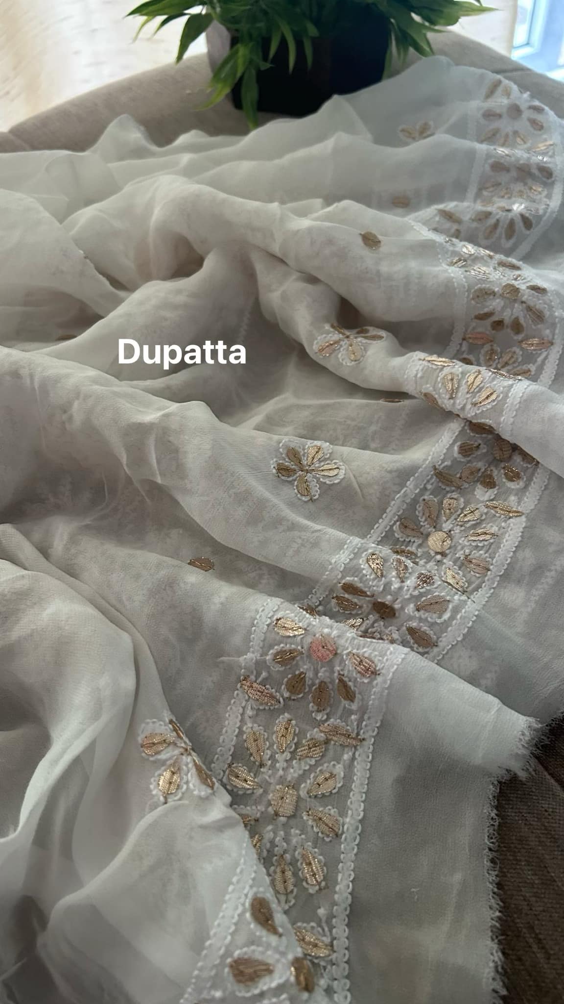 White Gota Patti Chikankari Suit (Kurta & Dupatta)