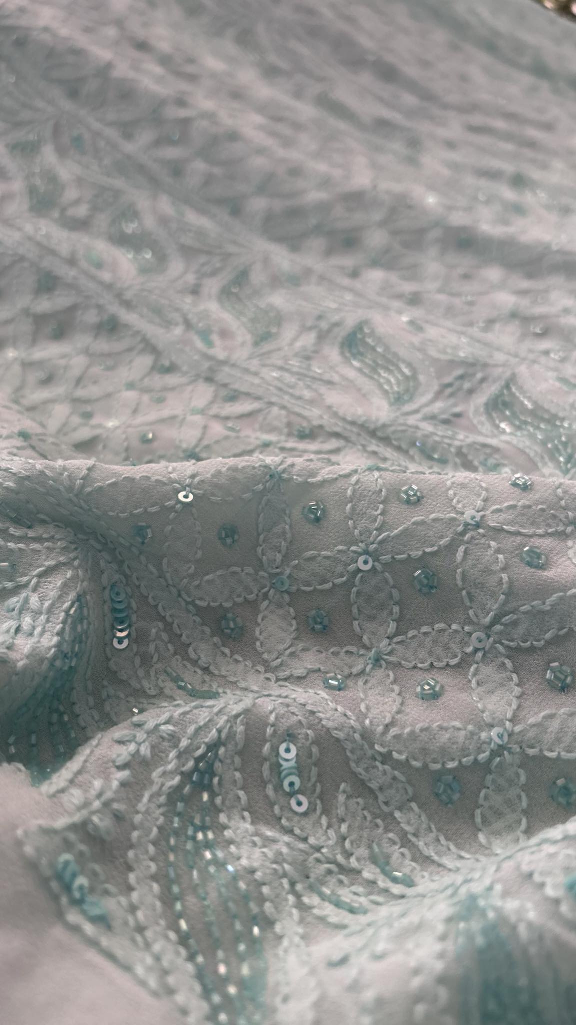 Sea Green Party Wear Cut Dana Chikankari Kurta Dupatta Set