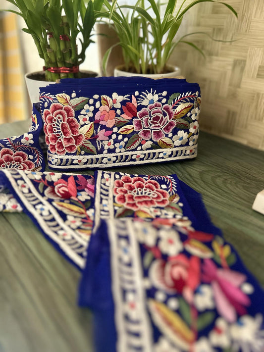 Exclusive Parsi Gara Hand Embroidered Border (Royal Blue)