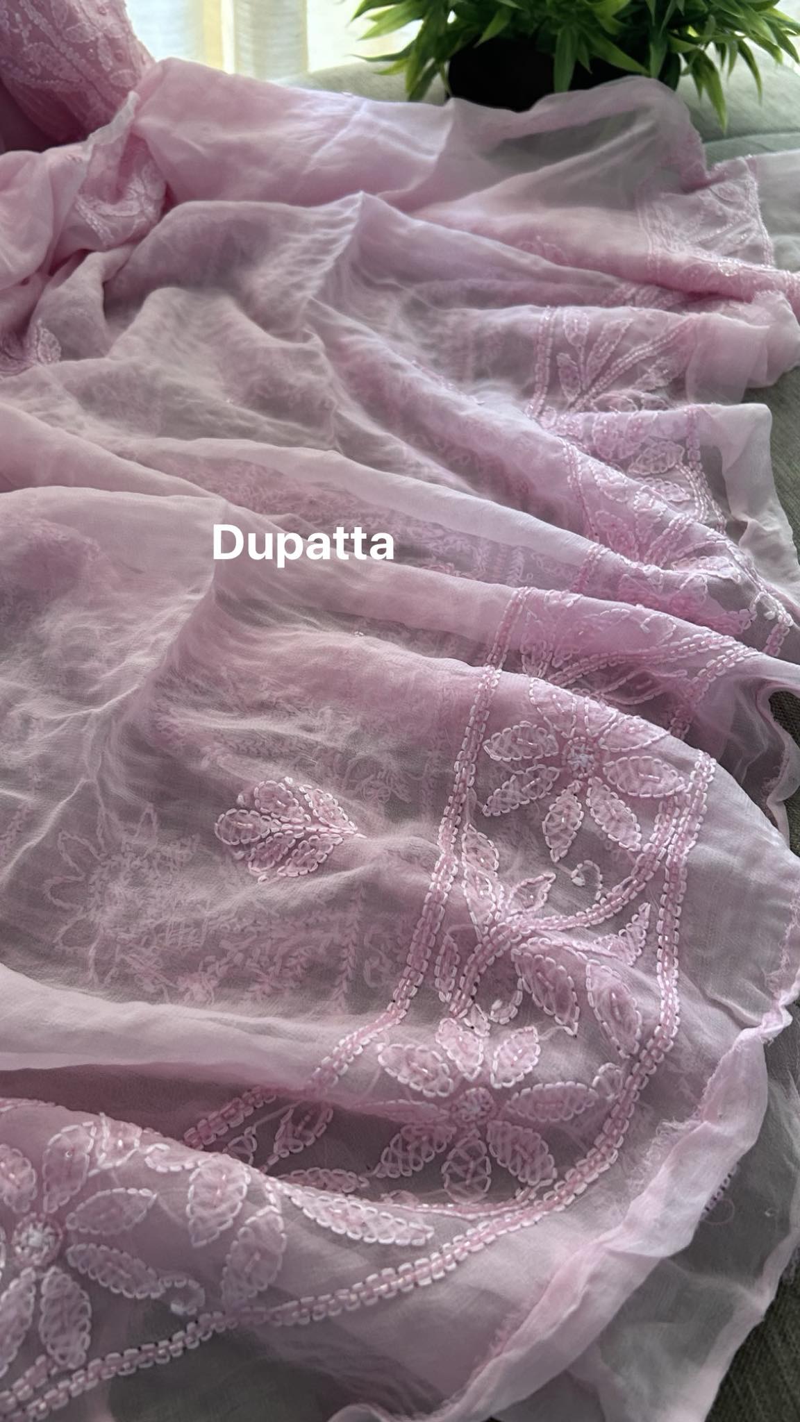 Pink Party Wear Cut Dana Chikankari Kurta Dupatta Set