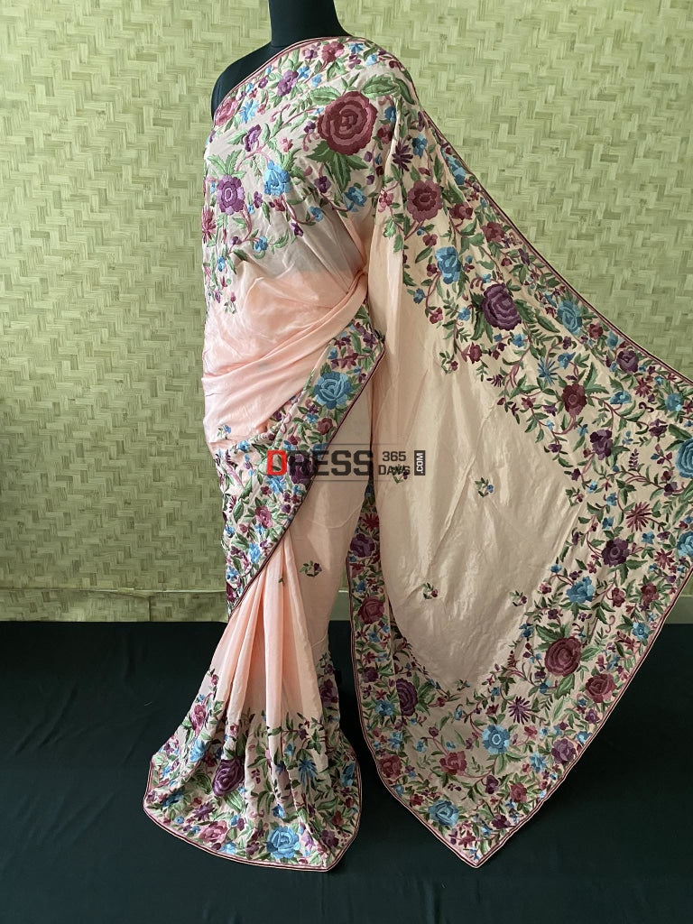 Designer Peach Parsi Gara Saree