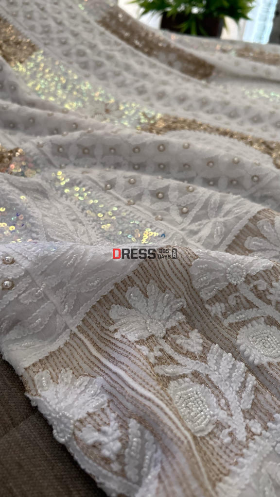 Designer Pearl & Sequins Chikankari Anarkali Suit