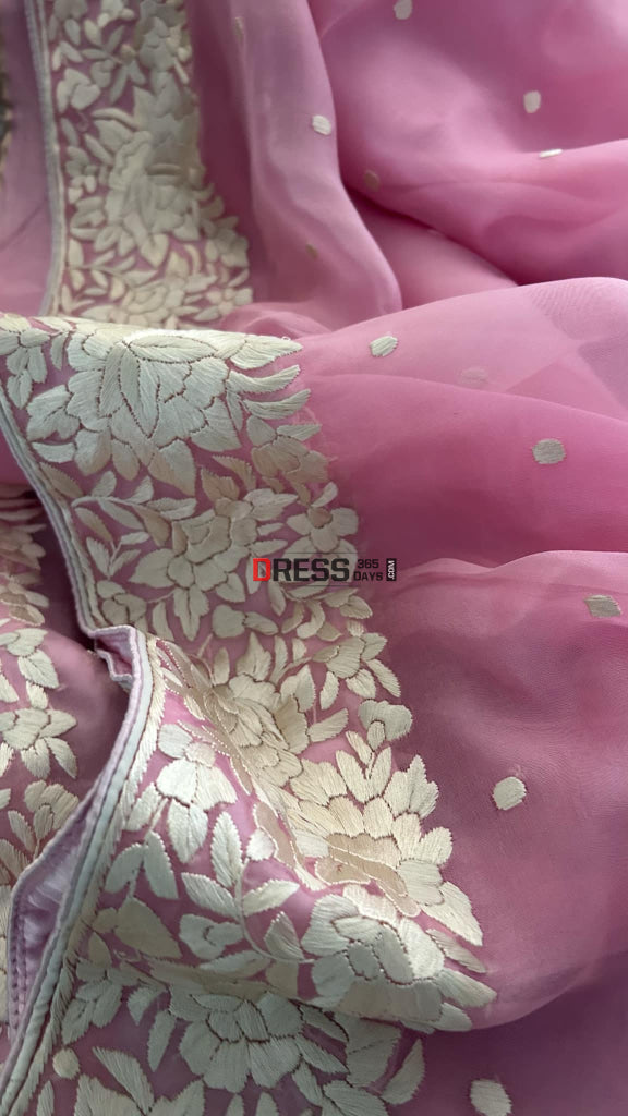 Designer Pink Organza Parsi Gara Saree Parsi Gara Saree
