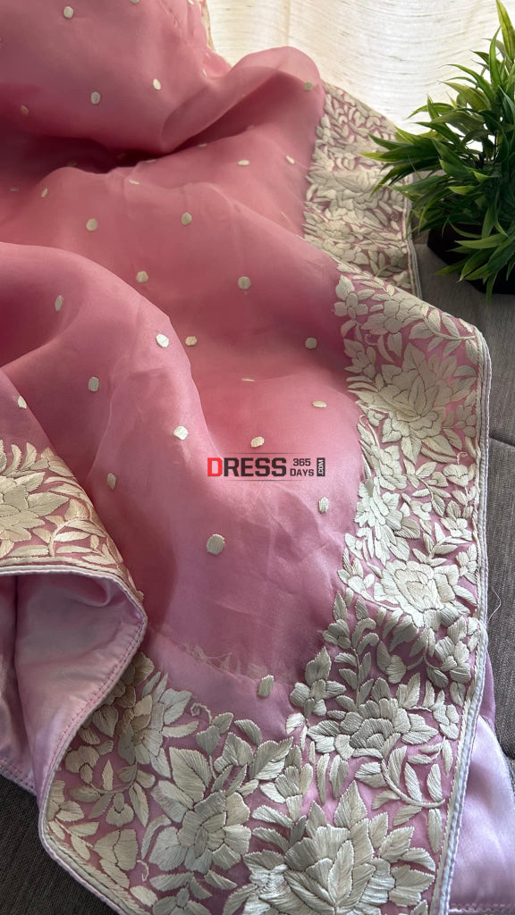 Designer Pink Organza Parsi Gara Saree Parsi Gara Saree