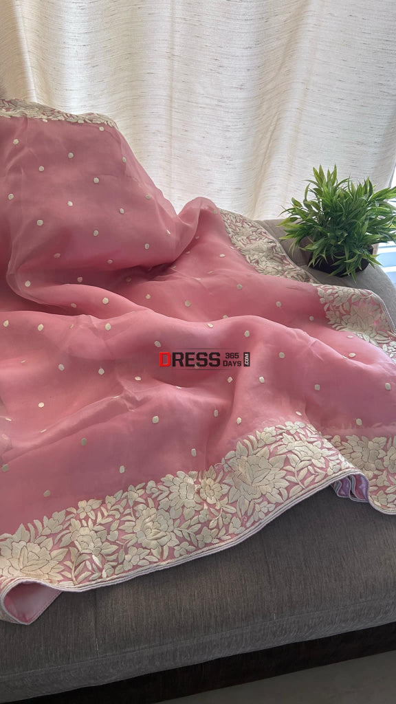 Designer Pink Organza Parsi Gara Saree Parsi Gara Saree