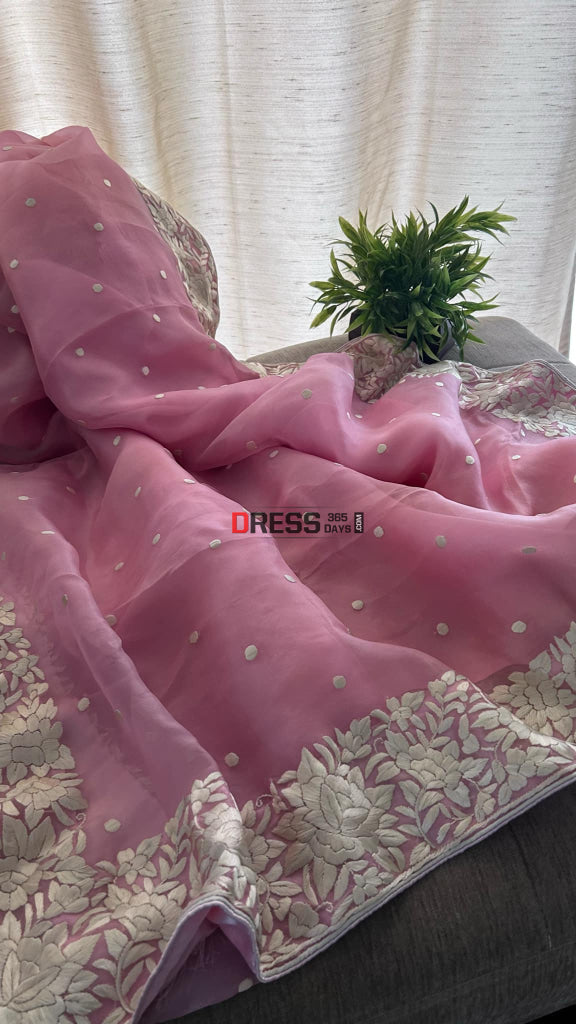 Designer Pink Organza Parsi Gara Saree Parsi Gara Saree