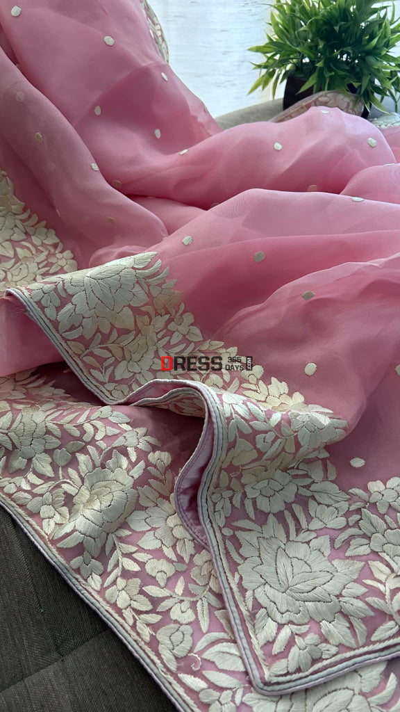 Designer Pink Organza Parsi Gara Saree Parsi Gara Saree