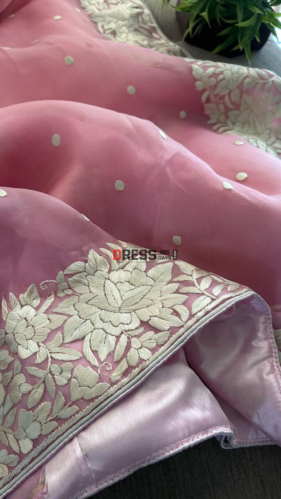 Designer Pink Organza Parsi Gara Saree Parsi Gara Saree