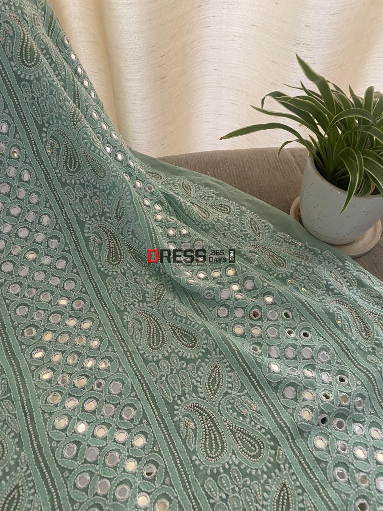 Designer Sea Green Pearl & Mirror Chikankari Suit Suits