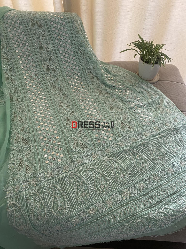 Designer Sea Green Pearl & Mirror Chikankari Suit Suits