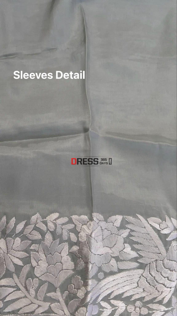 Dusty Green Organza Parsi Gara Saree Parsi Gara Saree