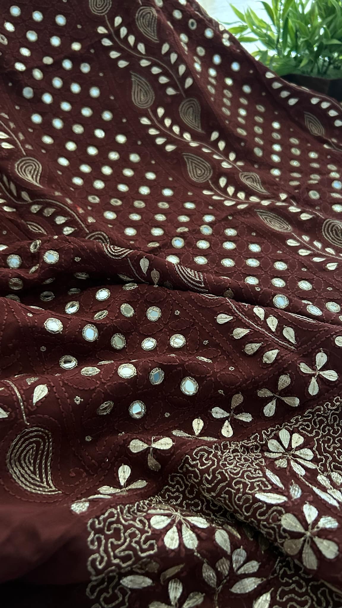 Brown Mirror & Gota Patti Chikankari Suit (Kurta & Dupatta)