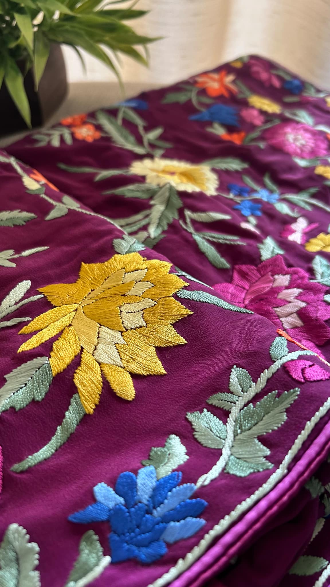 Crepe Silk Wine Parsi Gara Dupatta