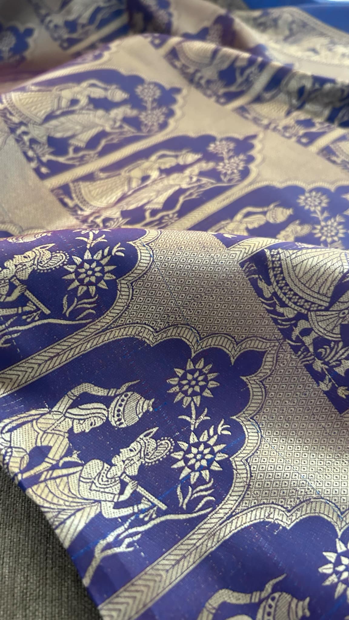 Royal Blue Mysore Art Silk Saree - Radha Krishna Collection