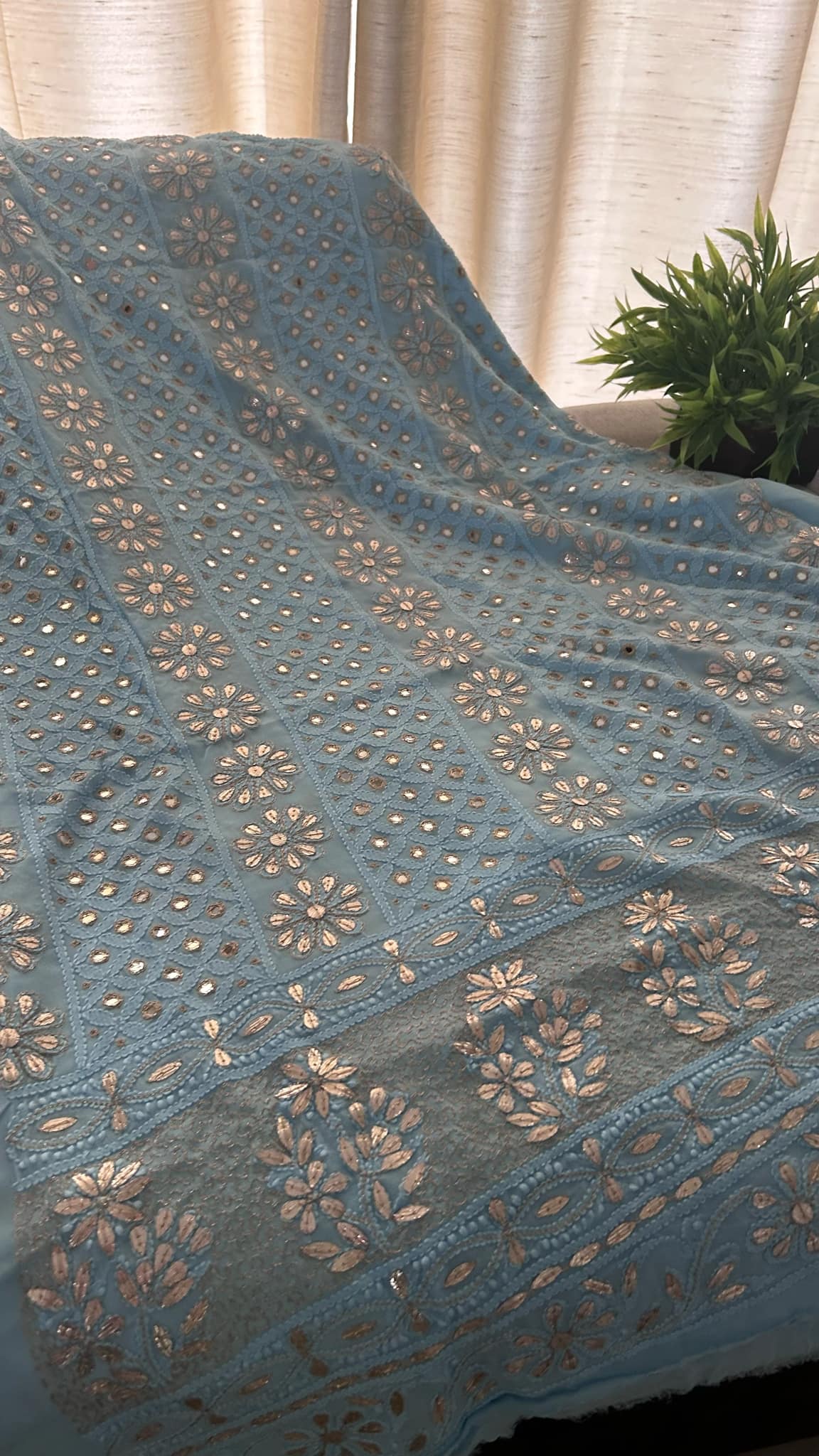 Powder Blue Mirror & Gota Patti Chikankari Suit (Kurta & Dupatta)