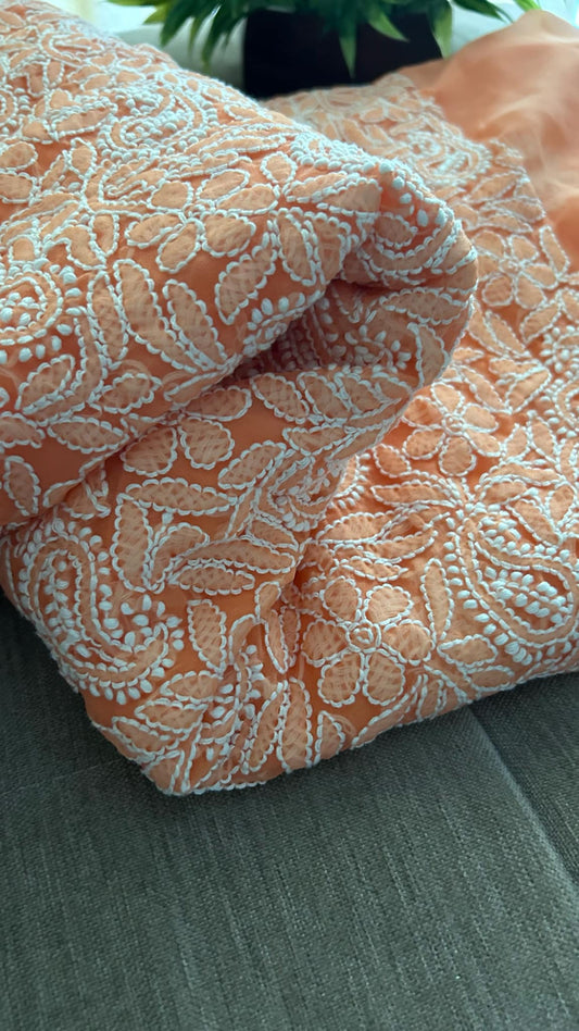 Orange Chikankari Georgette Three Piece Suit