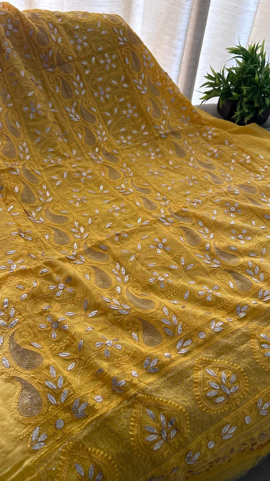 Mango Yellow Gota Patti Chikankari Suit (Kurta & Dupatta)