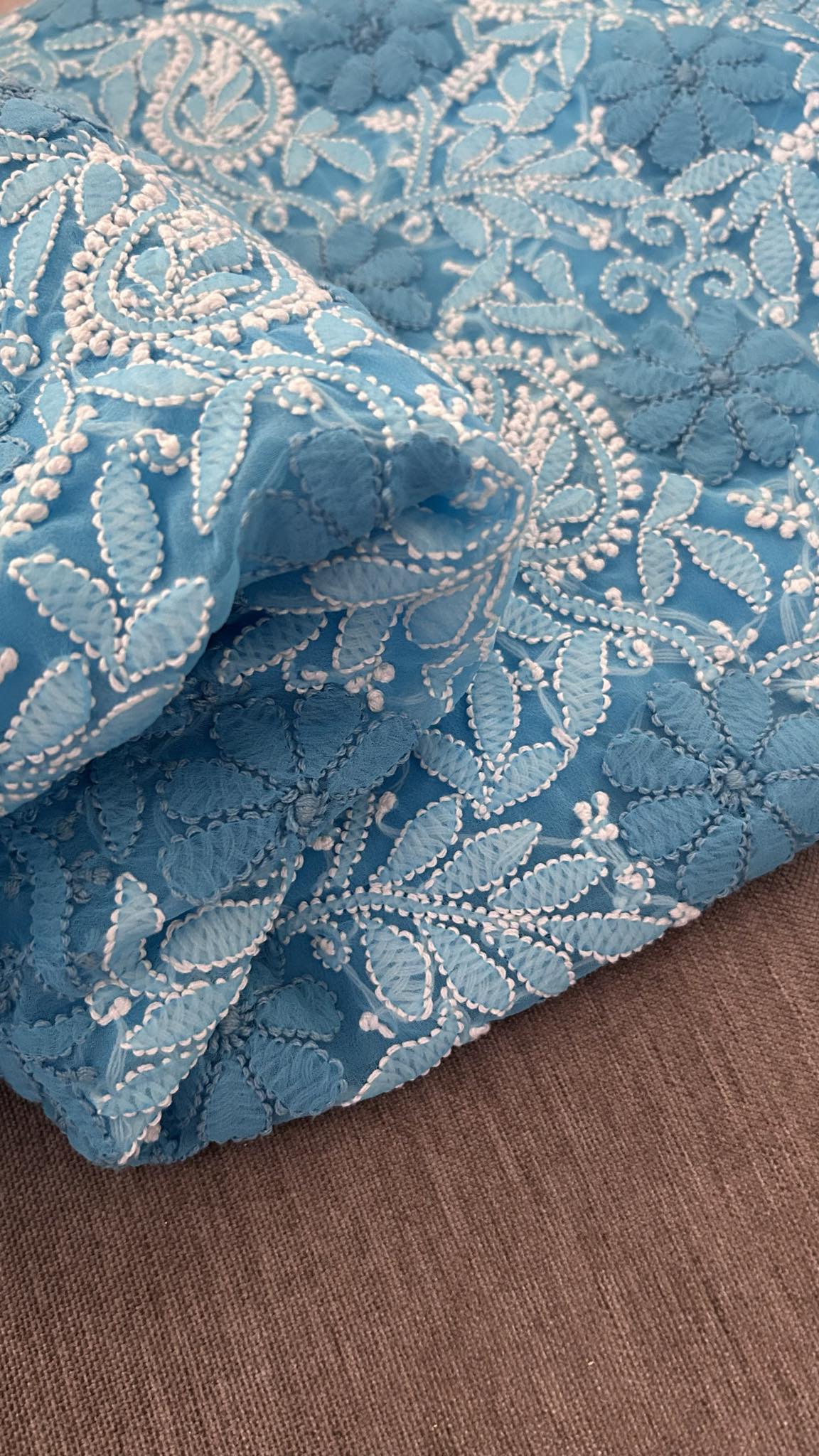 Turquoise Blue Chikankari Georgette Three Piece Suit