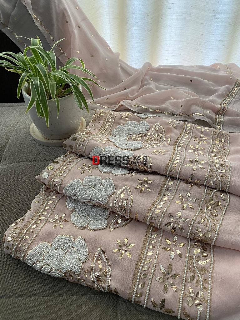 Exclusive Pastel Pink Kamdani & Pearl Suit Chikankari Suits