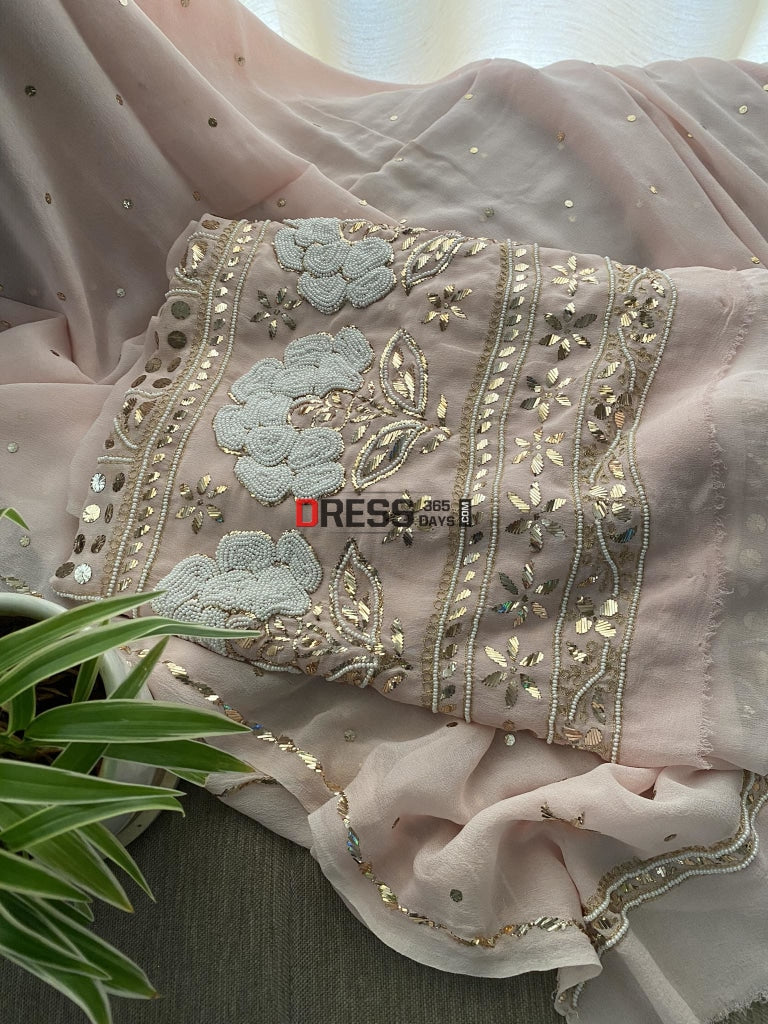 Exclusive Pastel Pink Kamdani & Pearl Suit Chikankari Suits