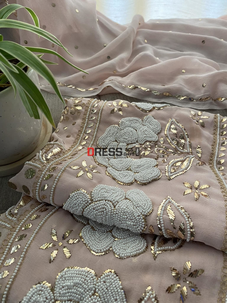 Exclusive Pastel Pink Kamdani & Pearl Suit Chikankari Suits