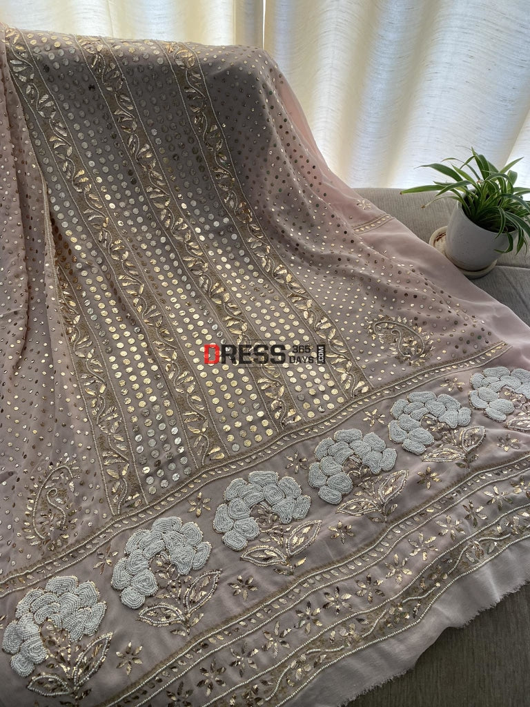 Exclusive Pastel Pink Kamdani & Pearl Suit Chikankari Suits