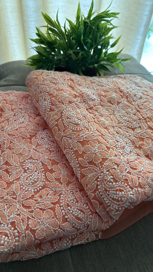 Orange Chikankari Georgette Three Piece Suit