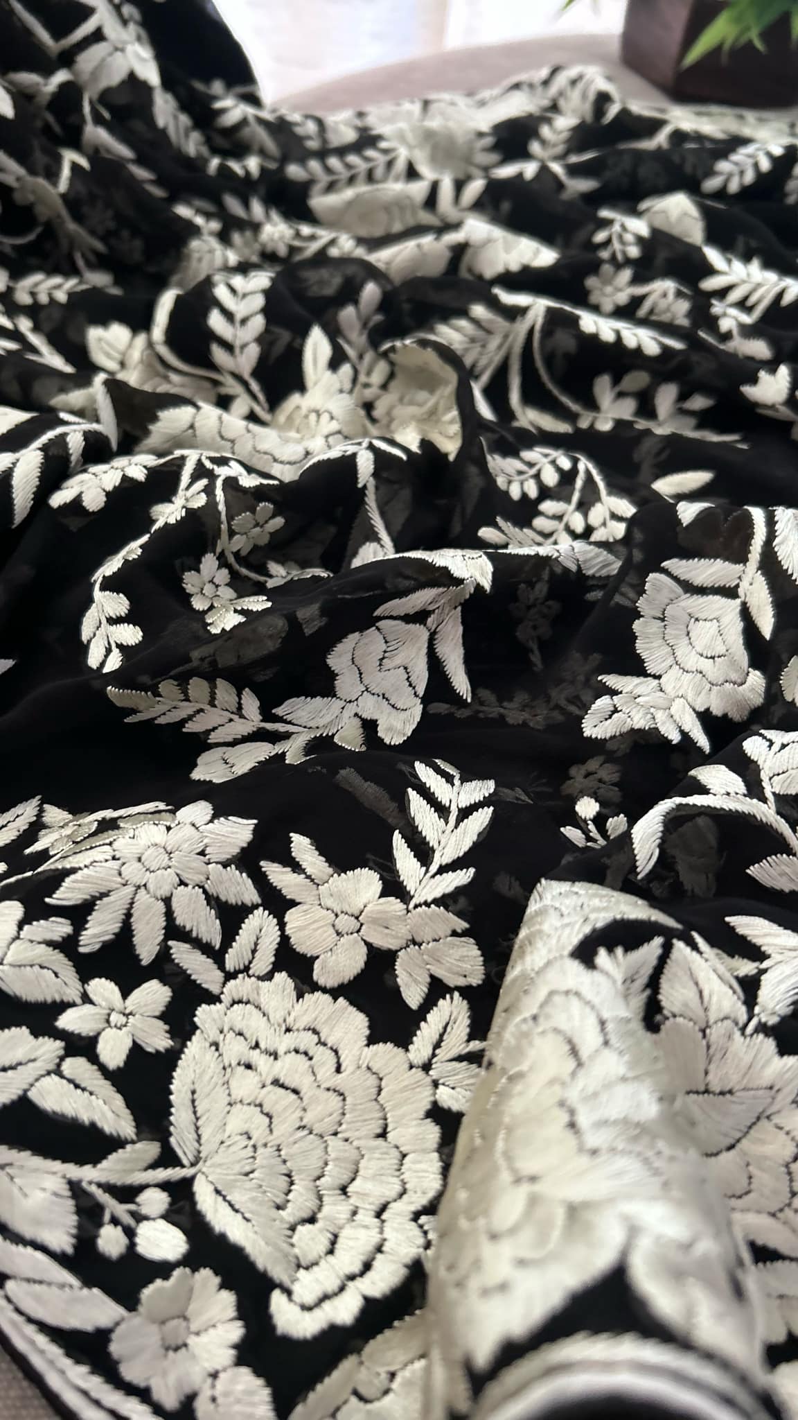 Black & Ivory Parsi Gara Hand Embroidered Dupatta
