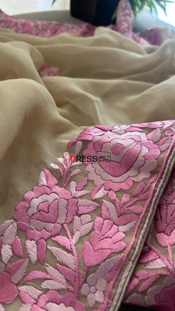 Fawn & Pink Parsi Gara Dupatta