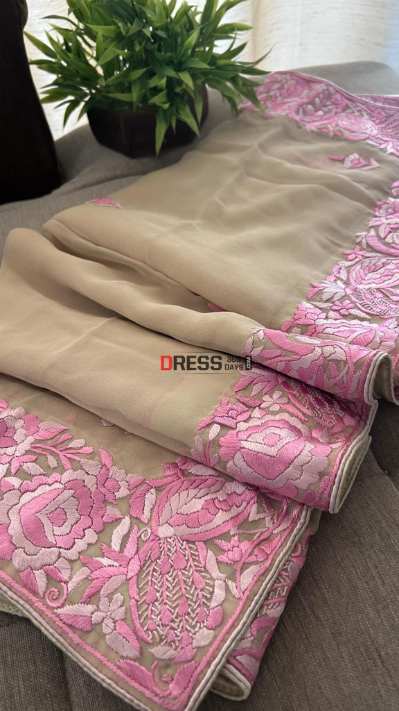 Fawn & Pink Parsi Gara Dupatta